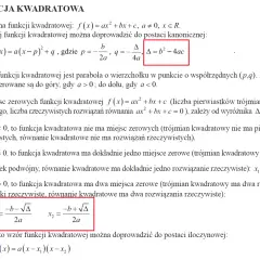 Wzór na pierwiastki równania kwadratowego x₁ i x₂ przy dodatnim wyróżniku Δ.