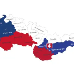 Mapa Czech i Słowacji, pokazująca podział na regiony, gdy rozpadła się Czechosłowacja. Kolory oznaczają podział.