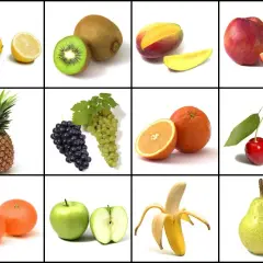 Kolorowe owoce po hiszpańsku: cytryny, kiwi, mango, nektarynka, ananas, winogrona, pomarańcze, wiśnie, grejpfruty, jabłka, banan, gruszka.