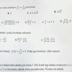Zadania z matematyki: równania i nierówności wymierne, funkcje i ułamki.