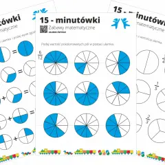 Ćwiczenia z ułamkami: dodawanie i odejmowanie ułamków na przykładach kół podzielonych na części.