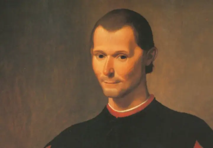 Portret Niccolò Machiavellego, którego spojrzenie sugeruje głębokie przemyślenia nad naturą władzy i ludzkimi słabościami. Jego poglądy kształtowały epokę.