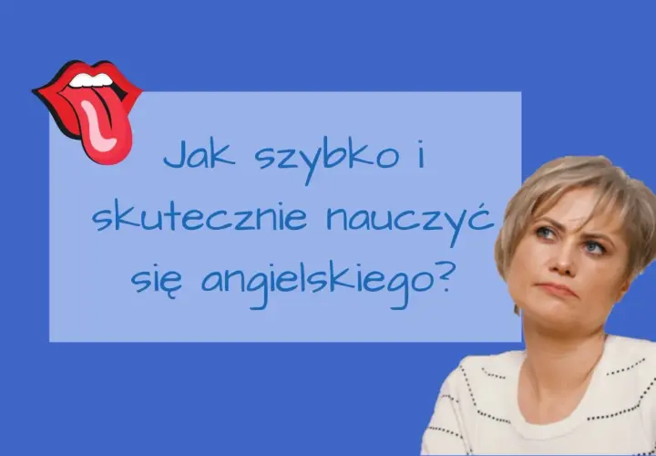 Kobieta zastanawia się, jak skorzystać z darmowych lekcji angielskiego. Usta z językiem sugerują chęć mówienia.