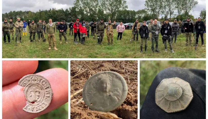 Grupa poszukiwaczy z wykrywaczami metali, odkrywająca artefakty z czasów potopu szwedzkiego. Ciekawostki z wykopalisk: monety i ozdoby.