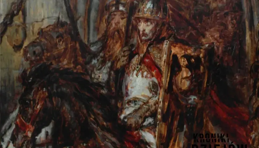 Rycerze w zbrojach na koniach, przygotowujący się do walki. Obraz przedstawia scenę z bitwy pod Legnicą, pełną dramatyzmu i historycznych ciekawostek.