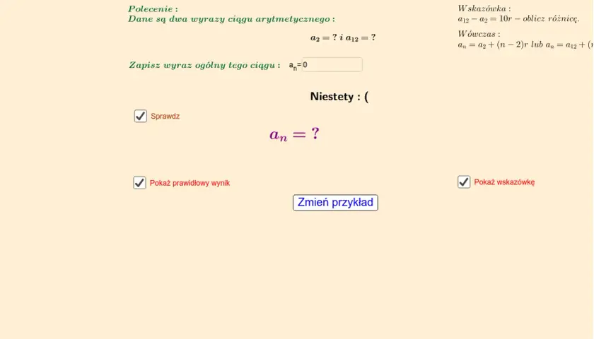 Zadanie z matematyki: sposoby określania ciągu arytmetycznego, gdy dane są dwa jego wyrazy. Oblicz wyraz ogólny.
