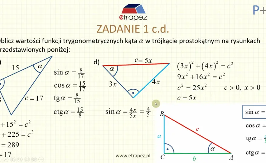 Funkcje trygonometryczne - wzory, wartości i zadania