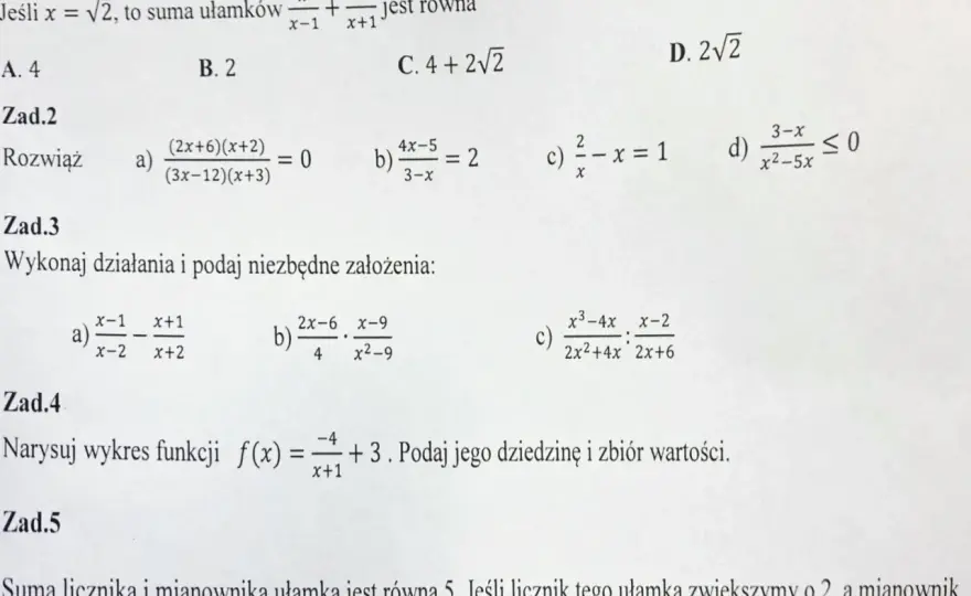 Ułamki algebraiczne - jak rozwiązywać równania i nierówności?