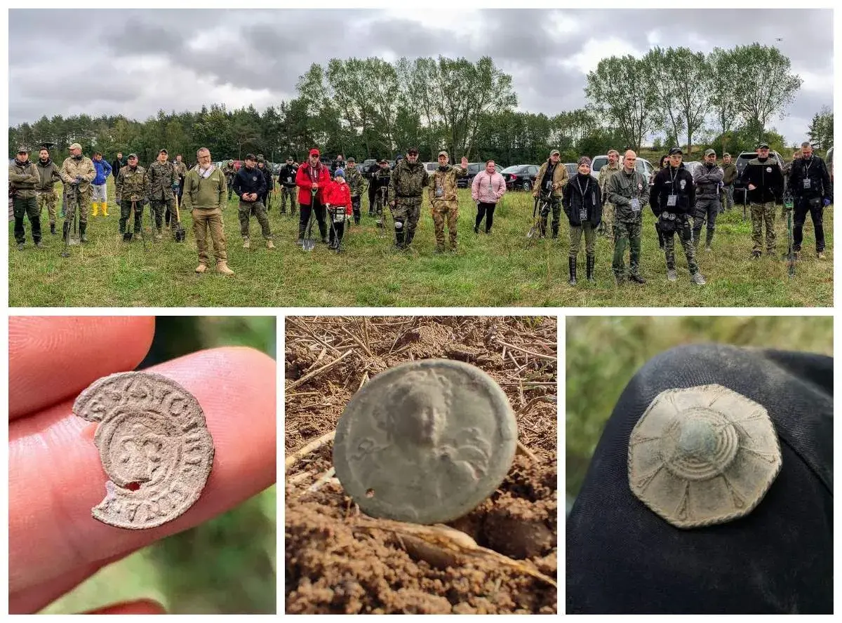 Grupa poszukiwaczy z wykrywaczami metali, odkrywająca artefakty z czasów potopu szwedzkiego. Ciekawostki z wykopalisk: monety i ozdoby.