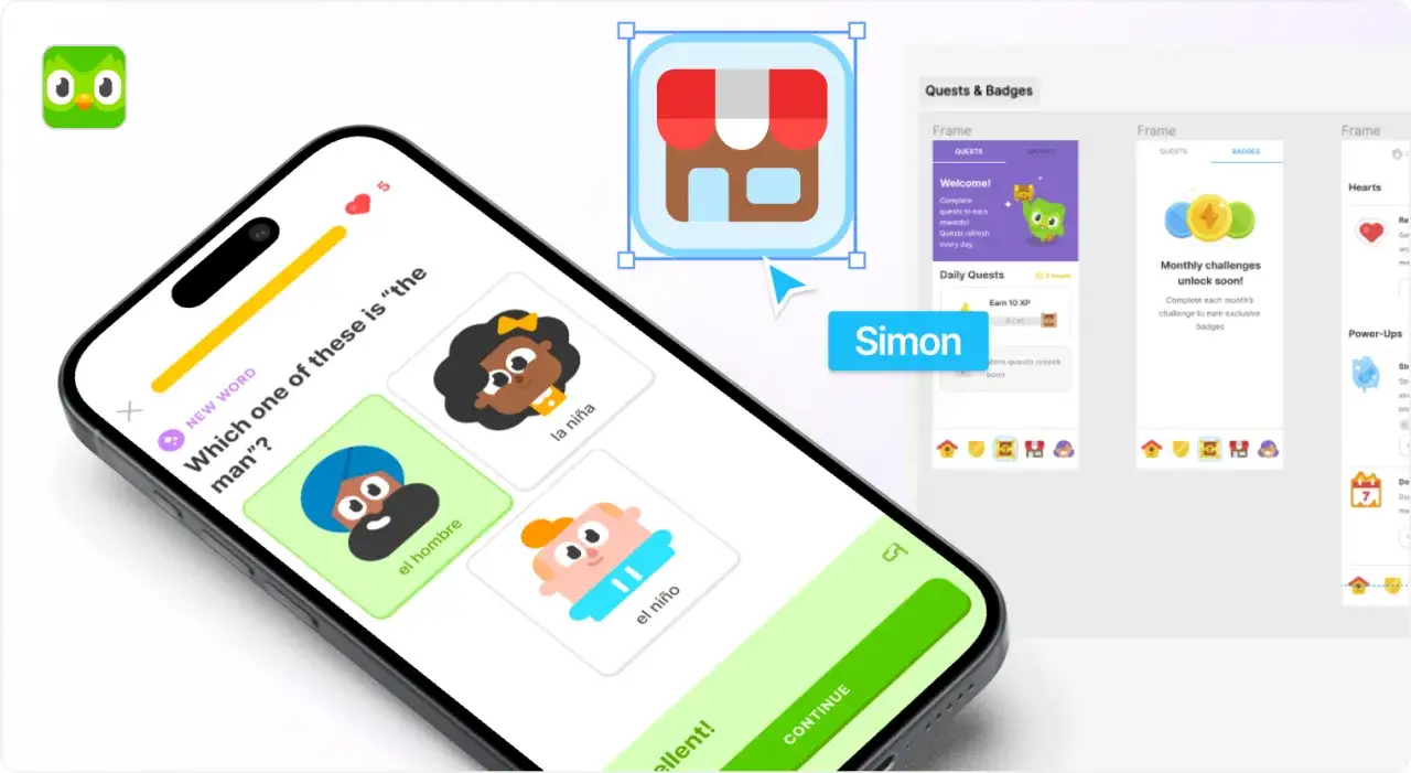 Aplikacja Duolingo uczy słówek, np.